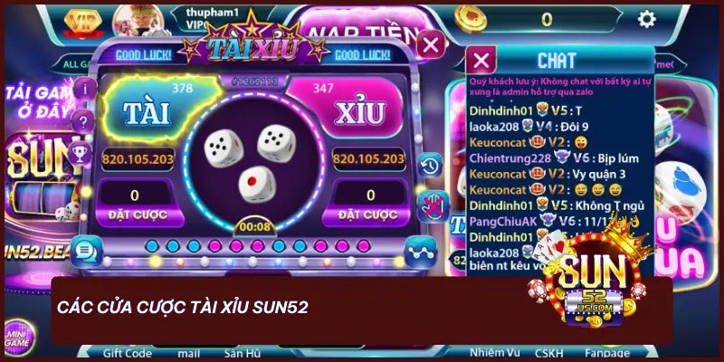 Tài Xỉu - Chiến Thuật Cược Thông Minh Giúp Bạn Làm Chủ Cuộc Chơi 2 Các cửa cược tài xỉu SUN52